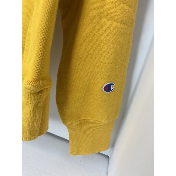 Champion Reverse Weave Sweatshirt Crew Mens S Yellow Gold Embroidered Blue Logo - Picture 13 of 16